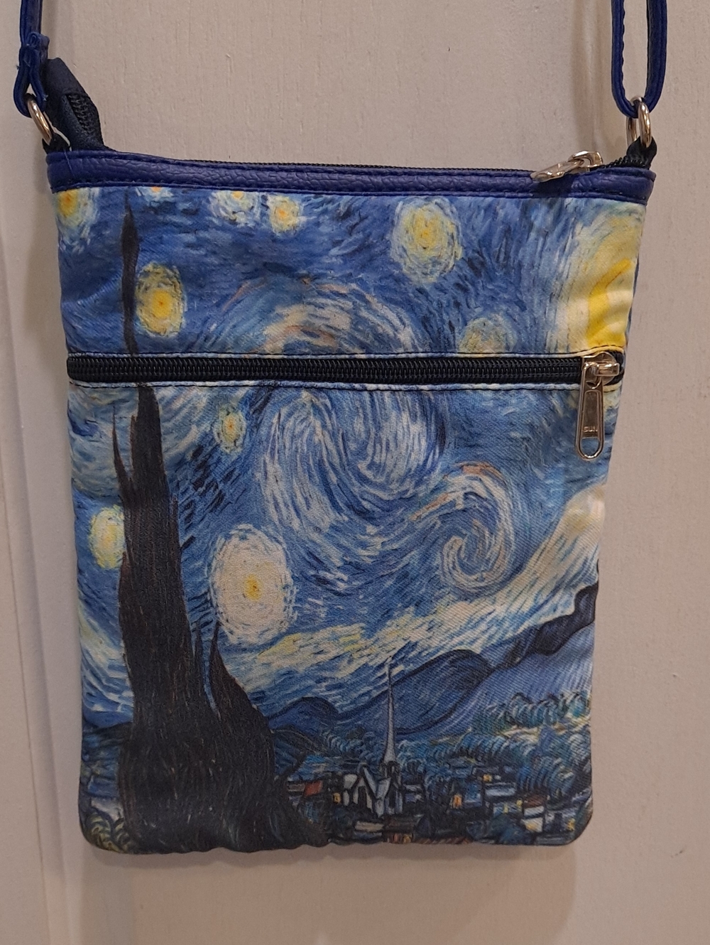 Breeke Apparel Van Gogh Starry Night Print Hipster Crossbody Bag in Blue
